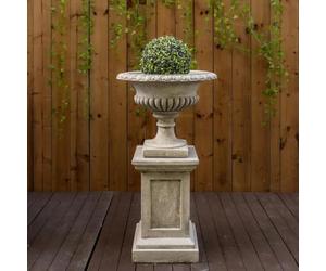 DGS STATUES - Victorian Urn with Pedestal, Indoor Outdoor, Large, Aged Finish, Reconstituted Stone, Frostproof, 103 cm