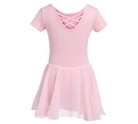 DGSHIRLDJO Ballet Leotards for Girls Cross Straps Back Dance Dress Ballet Outfit Dance Leotard with Chiffon Skirt for Toddler（100，pink）