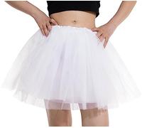 DGSHIRLDJO Women's Tulle Skirt Elastic 4 Layer Petticoat Tutu for Women Halloween Party Costume Dance Skirt White