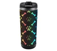 Dgsxynth 13oz/380ml Stainless Steel Insulated Travel Coffee Cup, Colorful Bones and Paw Travel Mug with Leakproof Lid, Non-Slip Bottom