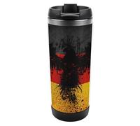 Dgsxynth 13oz/380ml Stainless Steel Insulated Travel Coffee Cup, Germany Flag Eagle Travel Mug with Leakproof Lid, Non-Slip Bottom