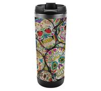 Dgsxynth 13oz/380ml Stainless Steel Insulated Travel Coffee Cup, Skull Sugar Bones Travel Mug with Leakproof Lid, Non-Slip Bottom