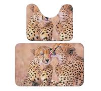Dgsxynth Bathroom Mat, Cheetah Couple Bath Mats Set of 2, Absorbent Soft 1 Bathtub Rug And 1 U Shape Toilet Mat