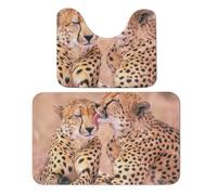 Dgsxynth Bathroom Mat, Cheetah Couple Bath Mats Set of 2, Absorbent Soft 1 Bathtub Rug And 1 U Shape Toilet Mat