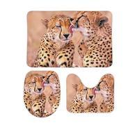 Dgsxynth Bathroom Mat Sets 3 Piece, Cheetah Couple Bath Mat And Toilet Mat Set, Non-Slip Toilet Mat for Bathroom, Toilet