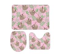 Dgsxynth Bathroom Mat Sets 3 Piece, Cute Sloth Bath Mat And Toilet Mat Set, Non-Slip Toilet Mat for Bathroom, Toilet