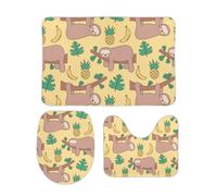 Dgsxynth Bathroom Mat Sets 3 Piece, Sloth Banana Pineapple Bath Mat And Toilet Mat Set, Non-Slip Toilet Mat for Bathroom, Toilet