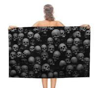 Dgsxynth Beach Towel, Black Skull Head Bath Towel, Absorbent Towel for Swimming, Sports, Travel