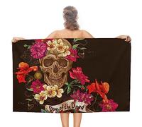 Dgsxynth Beach Towel, Floral Sugar Skull Day of The Dead Bath Towel, Absorbent Towel for Swimming, Sports, Travel