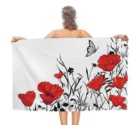 Dgsxynth Beach Towel, Red Poppy Flower Bath Towel, Absorbent Towel for Swimming, Sports, Travel