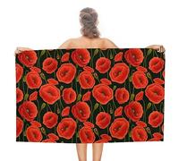 Dgsxynth Beach Towel, Red Poppy Flowers Bath Towel, Absorbent Towel for Swimming, Sports, Travel