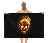 Dgsxynth Beach Towel, Skull with Flame Bath Towel, Absorbent Towel for Swimming, Sports, Travel