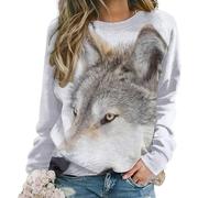 Dgsxynth Casual Ladies Jumper, Brown Wolf Sweatshirts for Women, Crewneck Long Sleeve Top