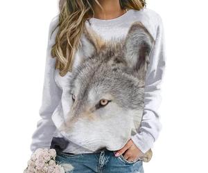 Dgsxynth Casual Ladies Jumper, Brown Wolf Sweatshirts for Women, Crewneck Long Sleeve Top