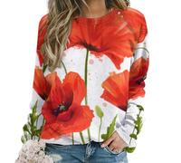 Dgsxynth Casual Ladies Jumper, Red Poppy Sweatshirts for Women, Crewneck Long Sleeve Top