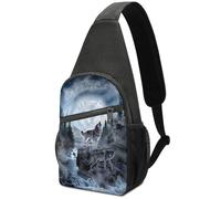 Dgsxynth Chest Bag, Moon Wolf Sling Bag, Crossbody Bag Casual Daypack for Men Women