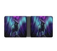 Dgsxynth Coin Pocket, Wolves Howl in The Northern Lights Leather Wallet, Bifold Credit Card Leather Slim Purse
