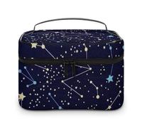 Dgsxynth Cosmetic Bag, Glow in The Dark Constellations Midnight Makeup Bag, Leather Travel Toiletry Bag for Women