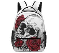 Dgsxynth Durable Oxford Cloth Casual Daypack, Skull with Roses Backpack, College Bag for Boys, Girls, Travel, Sports