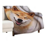 Dgsxynth Flannel Blanket, Smile Shiba Inu Throw Blanket for Couch Sofa Bed Office, Soft And Comfortable Without Pilling