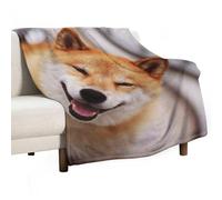 Dgsxynth Flannel Blanket, Smile Shiba Inu Throw Blanket for Couch Sofa Bed Office, Soft And Comfortable Without Pilling