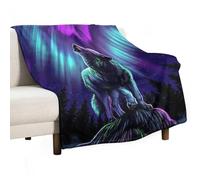 Dgsxynth Flannel Blanket, Wolves Howl in The Northern Lights Throw Blanket for Couch Sofa Bed Office, Soft And Comfortable Without Pilling