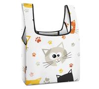 Dgsxynth Foldable Shopping Bag, Lovely Cartoon Cat Reusable Grocery Bag, Washable Tote Bag for Daily Use Travel Bags