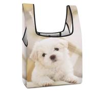 Dgsxynth Foldable Shopping Bag, Lovely Maltese Dog Reusable Grocery Bag, Washable Tote Bag for Daily Use Travel Bags