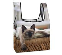 Dgsxynth Foldable Shopping Bag, Siamese Thai Cat Mandala Reusable Grocery Bag, Washable Tote Bag for Daily Use Travel Bags