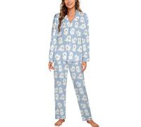 Dgsxynth Ladies Nightwear, Bichon Pajama Set, Button Down Sleepwear Long Sleeve Shirt with Pants
