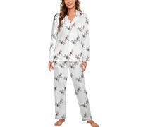 Dgsxynth Ladies Nightwear, Colorful Dragonfly Pajama Set, Button Down Sleepwear Long Sleeve Shirt with Pants