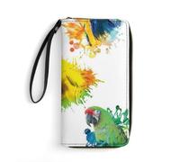 Dgsxynth Leather Wallet, 3D Watercolor Parrot, with Rope, Small Size and Large Capacity, Easy to Carry