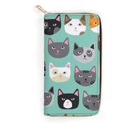Dgsxynth Leather Wallet, Cute Cat Faces, Small Size and Large Capacity, Easy to Carry