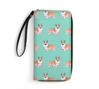 Dgsxynth Leather Wallet, Cute Corgi Pet and Milk Tea, with Rope, Small Size and Large Capacity, Easy to Carry