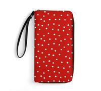 Dgsxynth Leather Wallet, Red Polka Dots, with Rope, Small Size and Large Capacity, Easy to Carry