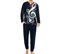 Dgsxynth Men's Crew Neck Pyjamas Set, Note Music Pyjamas for Men, Men's Pajamas with Pockets