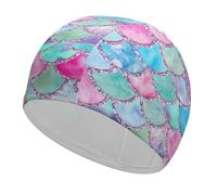 Dgsxynth Swimming Hat, Rainbow Watercolor Scales of Mermaid Swimming Cap, Bathing Caps for Long Short Hair