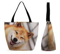 Dgsxynth Tote Bag with Zip, Smile Shiba Inu Beach Bag, Large Shoulder Bag for Daily, Travel