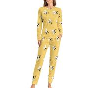 Dgsxynth Woman's Crew Neck Pyjamas Set, Cute Bee Pyjamas for Women, Women's Pajamas with Pockets