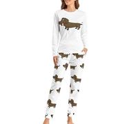Dgsxynth Woman's Crew Neck Pyjamas Set, Dachshund Pyjamas for Women, Women's Pajamas with Pockets