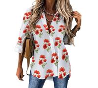 Dgsxynth Womens Blouse, Red Poppy Long Sleeve Shirt, Button Down Shirt for Work Party