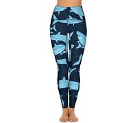 Dgsxynth Women's Gym Leggings, Shark Shark Pattern Yoga Pants, High Waisted Sports Workout Leggings with Pockets