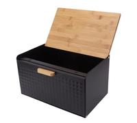 DGSYUAN Vintage Black Wooden Iron Bread Box, Large Capacity, Easy to Open/Close, Rectangular Prism with Flat Top, 35.5*21.5cm