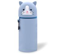DGTSYAL 2 in 1 Soft Silicone Bag Kawaii Pencil Case Table Pen Holder Zipper Silicone Pen Bag Colored Pencils Marker Office College Cute School Supplies Animal Pen Holder Girl Cat, White, 2 in 1 soft