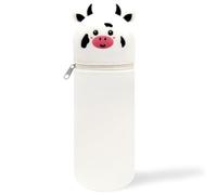 DGTSYAL Kawaii 2 in 1 Soft Silicone Pencil Case School Pencil Case Table Zipper Closure Pencil Case Pastel Pens Pen Case Sweet Animals Cow for School Office, White, Kawaii