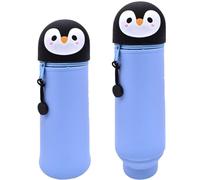 DGTSYAL Kawaii 2 in 1 Soft Silicone Pencil Case School Pencil Case Table Zipper Closure Pencil Case Pastel Pens Pencil Case Cute Animals Penguin for School Office, blue, Kawaii