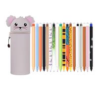 DGTSYAL Kawaii 2 in 1 Soft Silicone School Pencil Case, Erasable Gel Pen, Thermosensitive Ink, Black