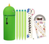 DGTSYAL Kawaii 2 in 1 Soft Silicone School Pencil Case, Erasable Gel Pen, Thermosensitive Ink, Dinosaur Sets +4 Dinosaurs +4 Rows