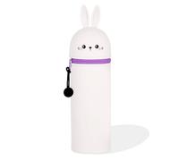 DGTSYAL Kawaii 2 in 1 Soft Silicone School Pencil Case, Table Pen Holder, Zipper Closure, Crayon Pens, Pencil Case Sweet Animals for School, White Rabbit, Kawaii