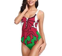 DGTY Welsh-Flag Women's OP Swimsuits Low Back Bathing Suit Bikini Swimwear